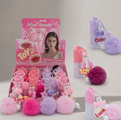 12 PC Pompom keychain lippies