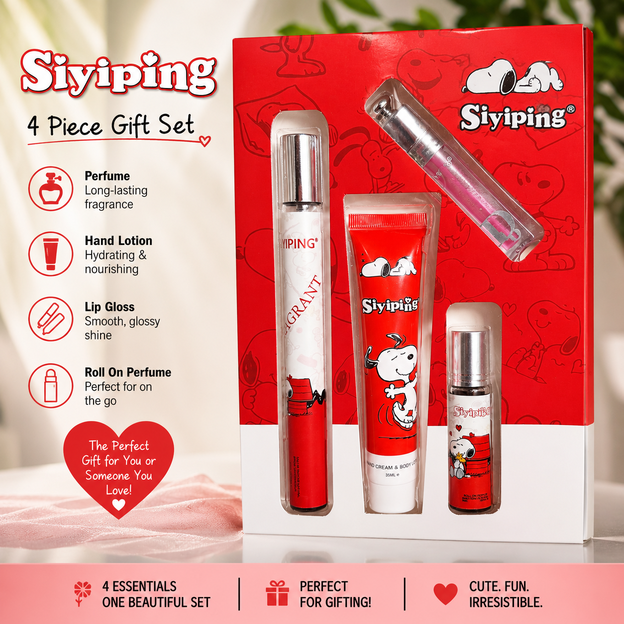 4 PC Gift PERFUME GIFT SET- PICK A SCENT- INCLUDES 1 PERFUME TRAVEL, 1 ROLL ON PERFUME, 1 GLOSS, 1 HAND CREAM