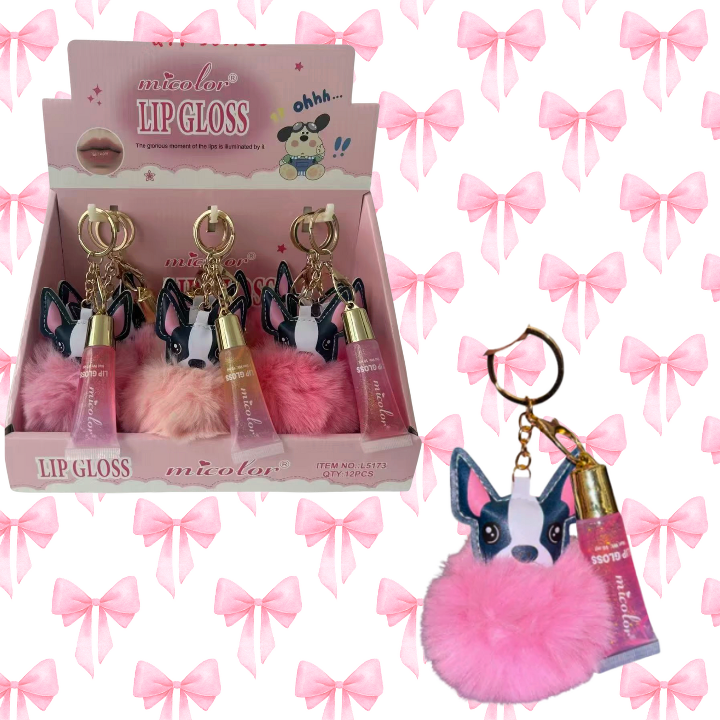 12 PC DISPLAY Keychain with lipgloss Frenchies