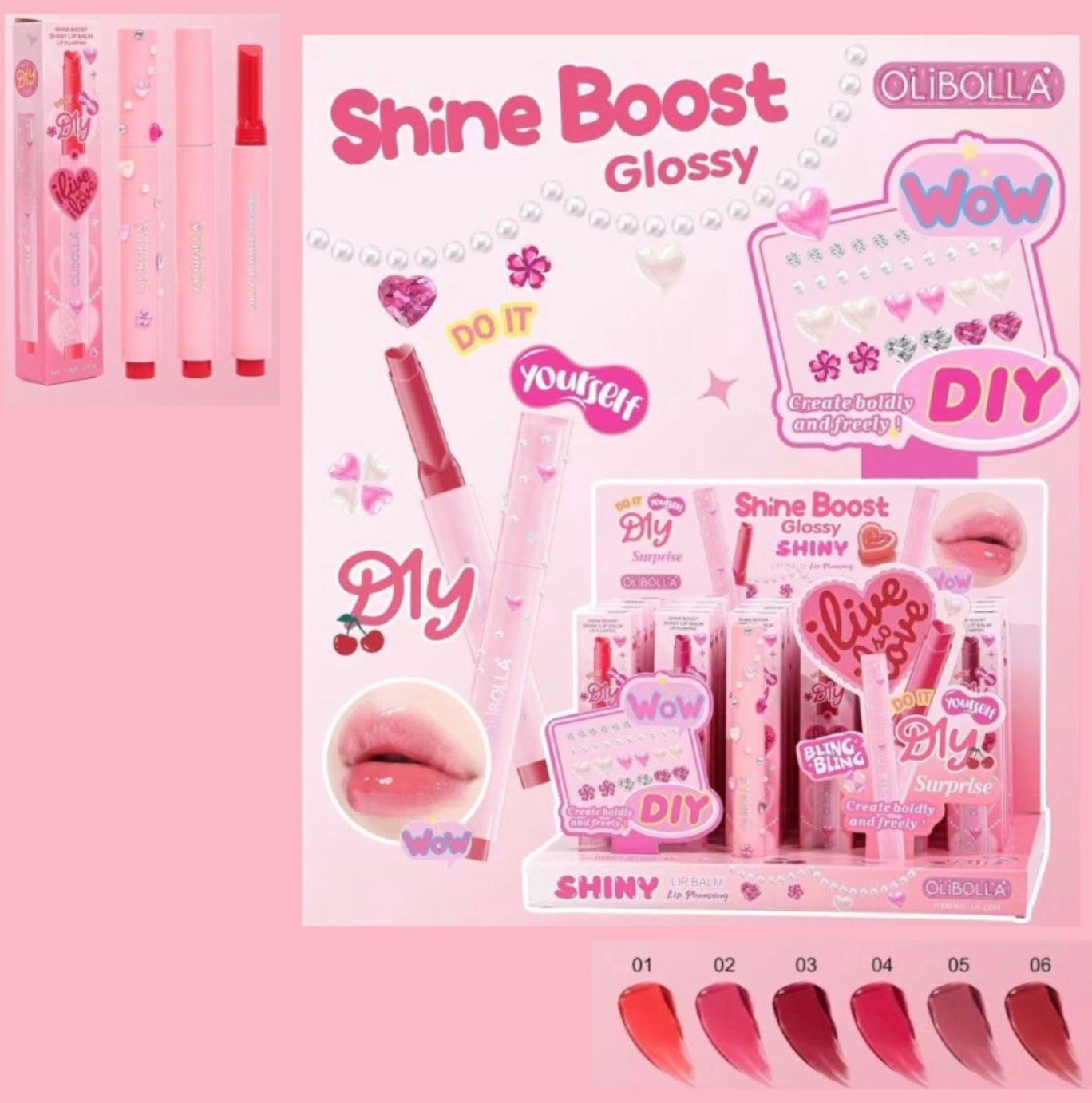 24 PC SET SHINE BOOST LIP BALM LIP PLUMPER DIY DECORATE WITH STICKERS