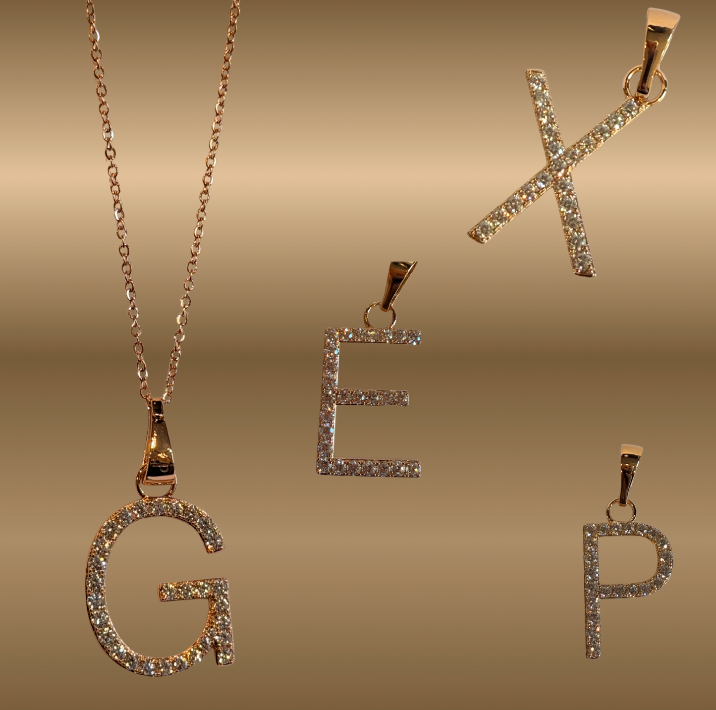 Gold Plated Zirconia Pendant Letters- No chain included-1 INCH