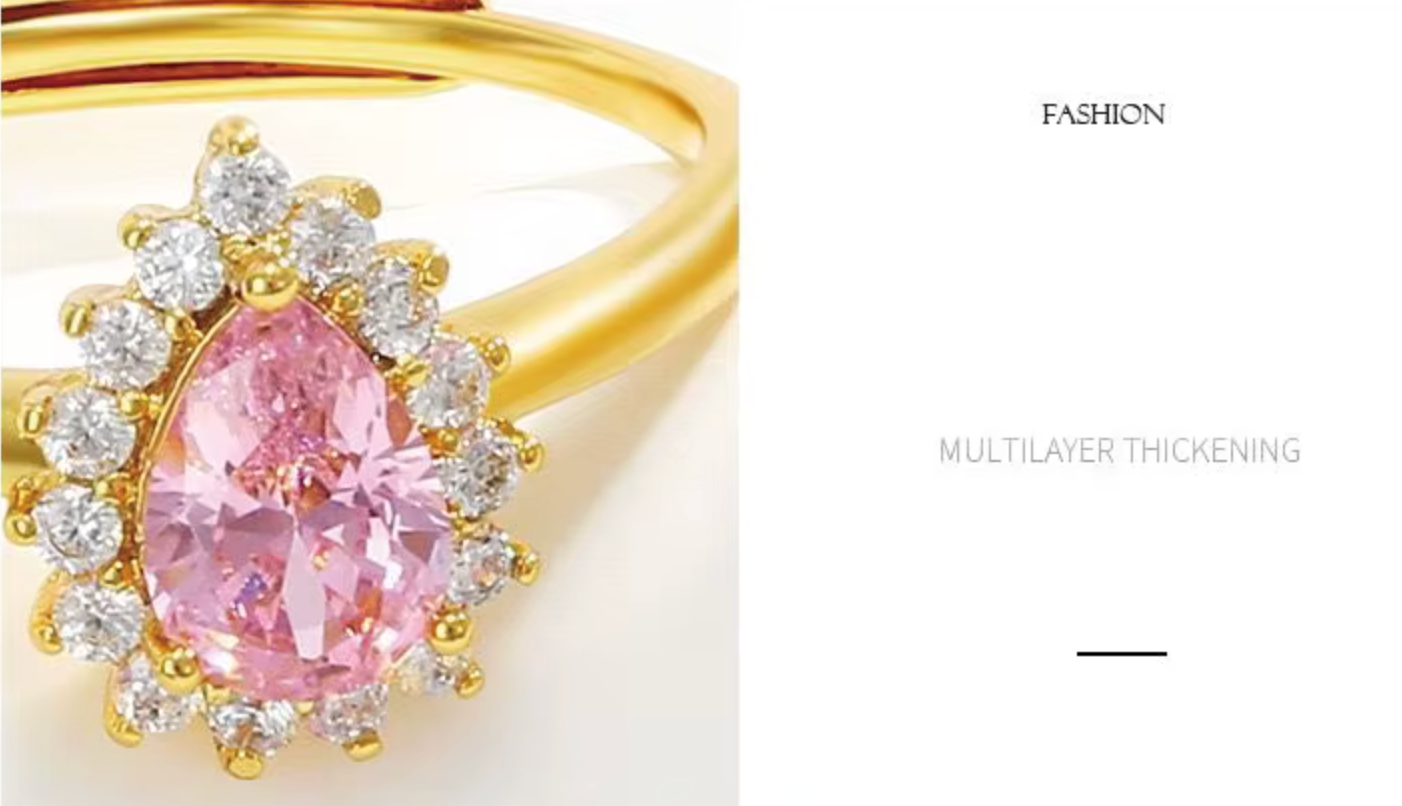 Teardrop 24K Gold Plated Ring- Size 7/8 adjustable