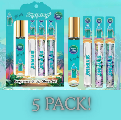 5 Boxes! PERFUME AND LIPPIE SET- BLUE