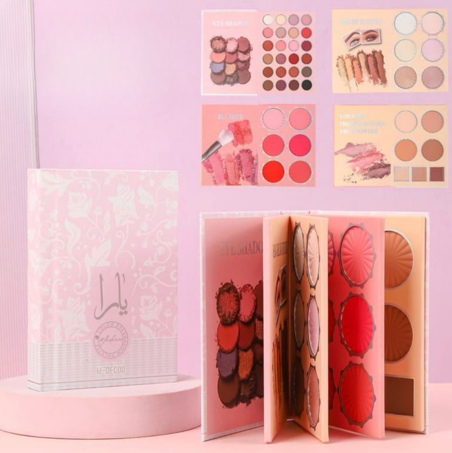 PINK YARA BOOK EYESHADOW WITH PAGES-EYESHADOW, BLUSH, HIGHLIGHTER AND MORE