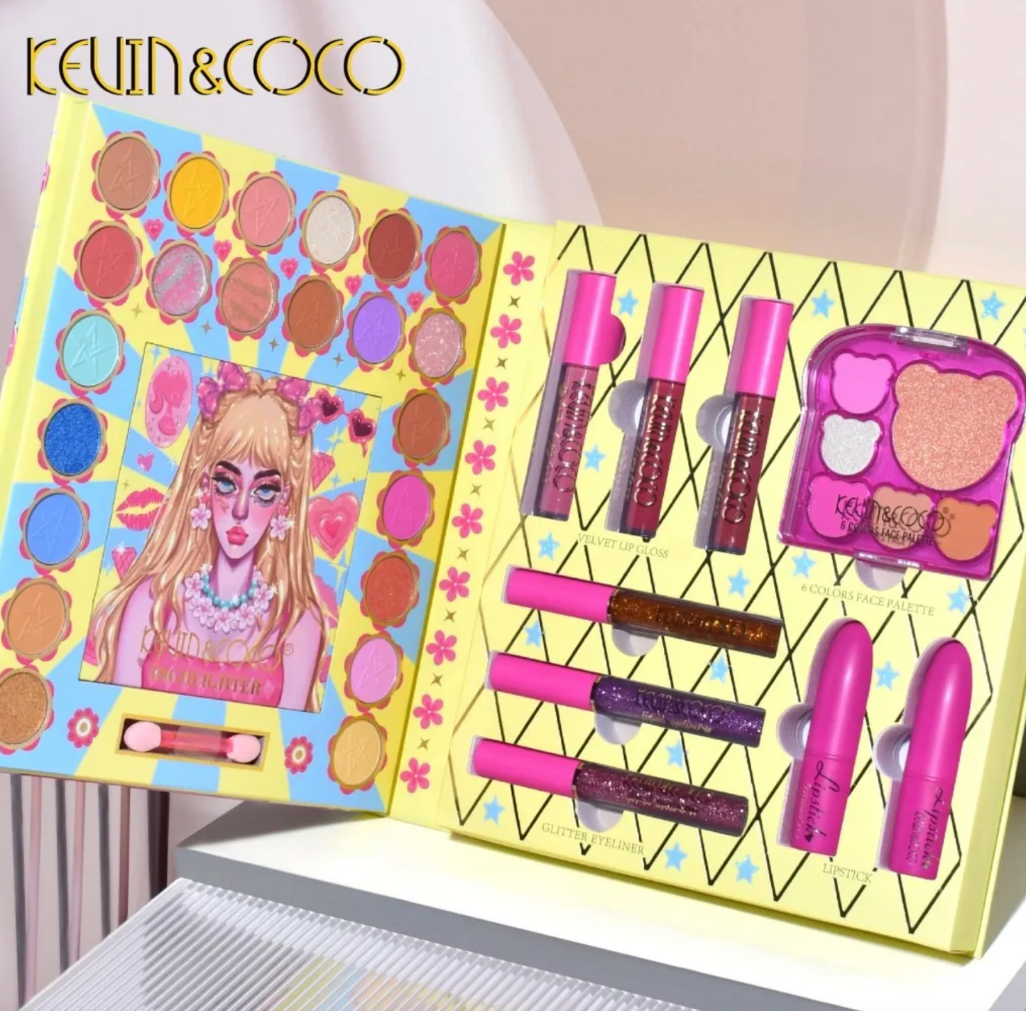 SALE! Kevin Coco Premium Eyeshadow Makeup set- Eyeshadow, Lip, Highlighter palette, Lipstick set (Copy)