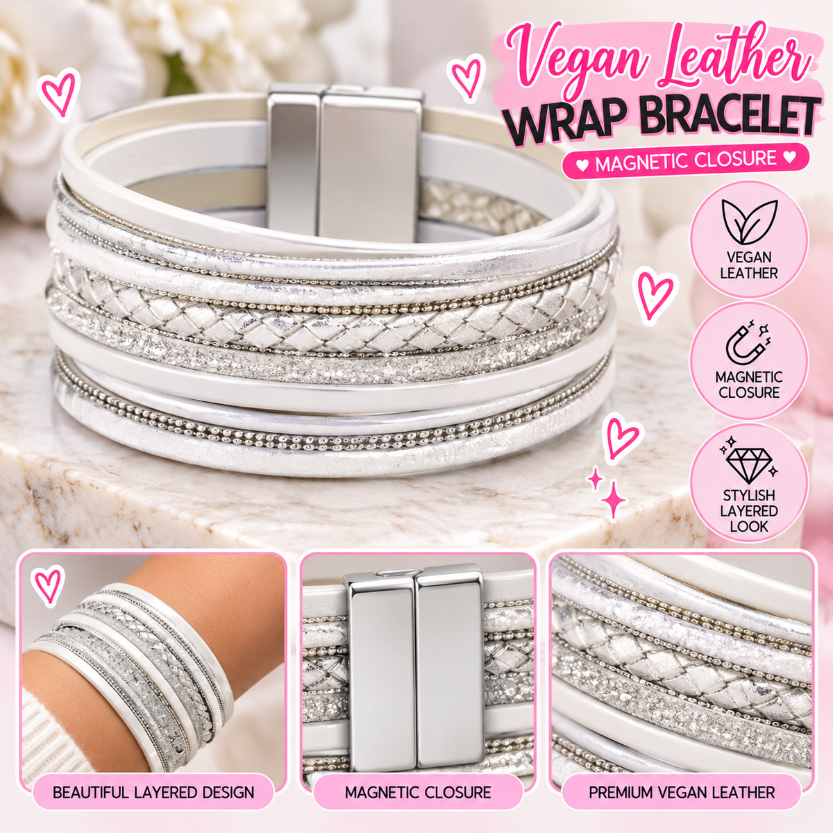 Vegan Leather wrap with magentic closure
