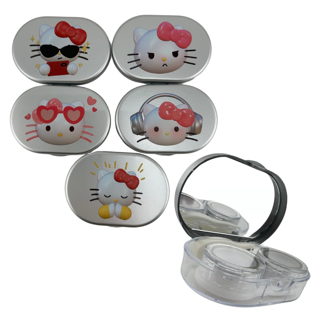 5 Pack Kitty Tin Contact Acrylic case with Tweezers and applicator