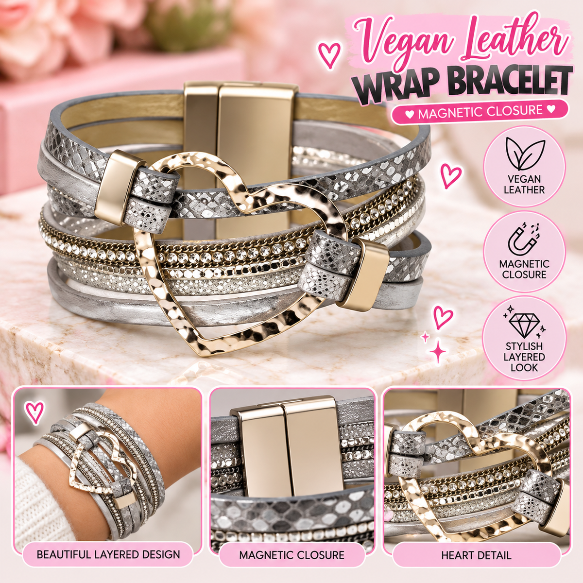 Vegan Leather wrap with magentic closure