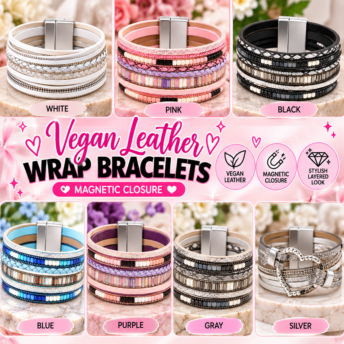 Vegan Leather wrap with magentic closure