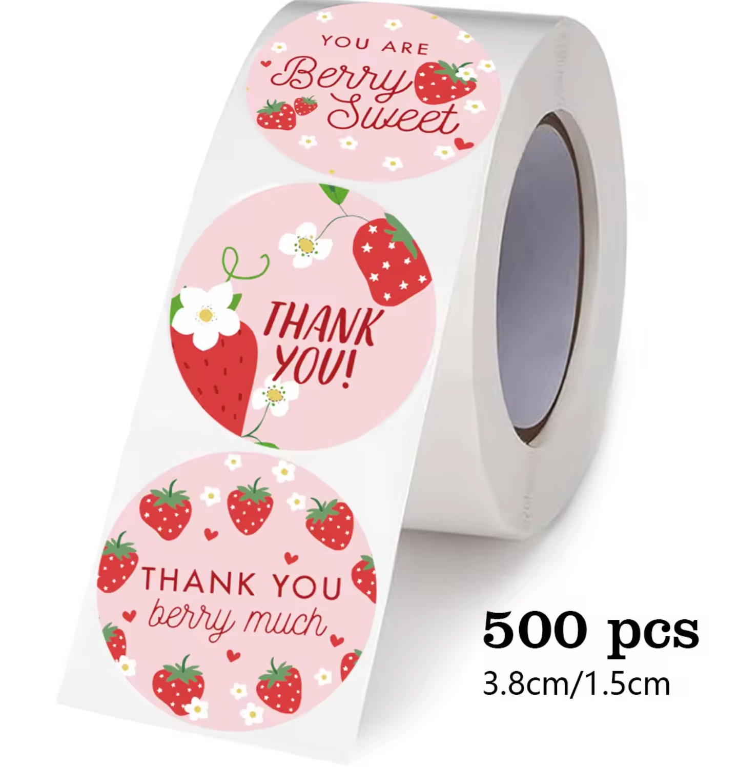 🍓500 PC! Roll of thank you Strawberry stickers (1.5 inch)