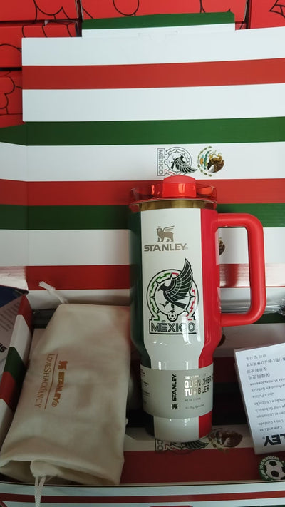 40 OZ Soccer TUMBLER with gift box and straw topper- tricolor