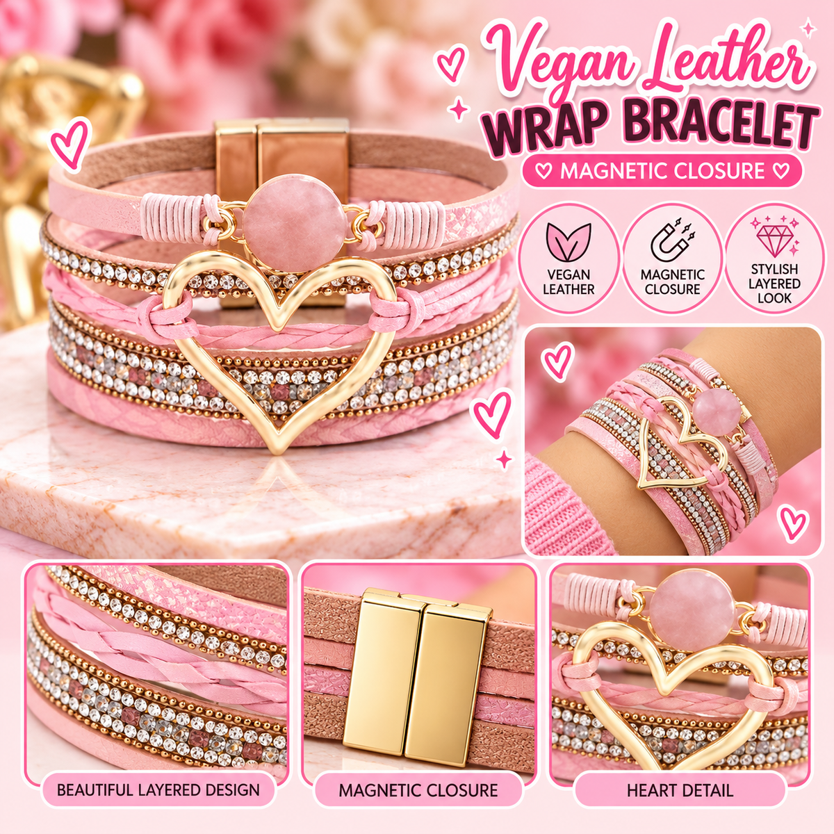 Vegan Leather wrap with magentic closure