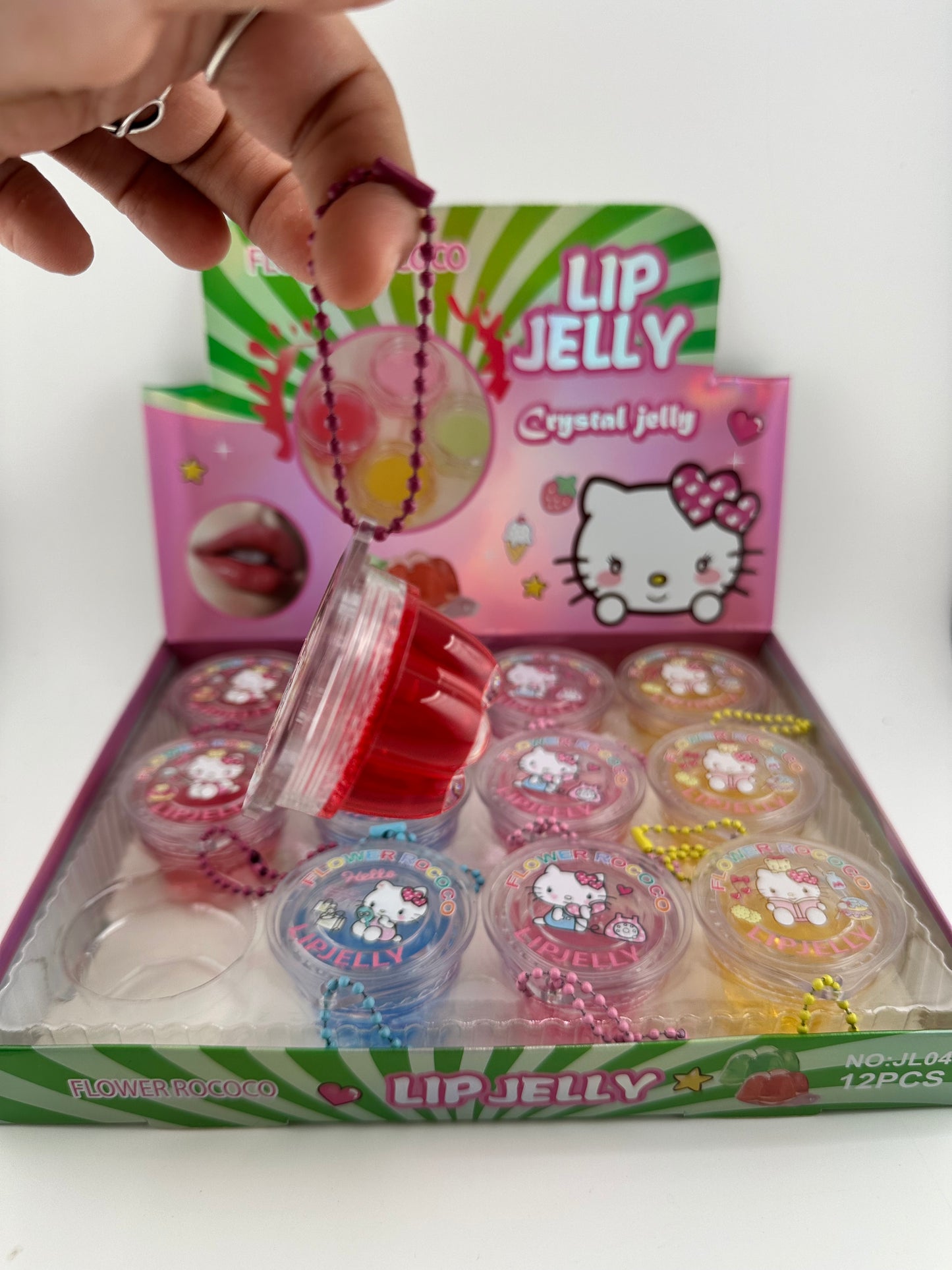 Kitty Lip Jelly Acrylic Container with chain 🍓🍋🫐