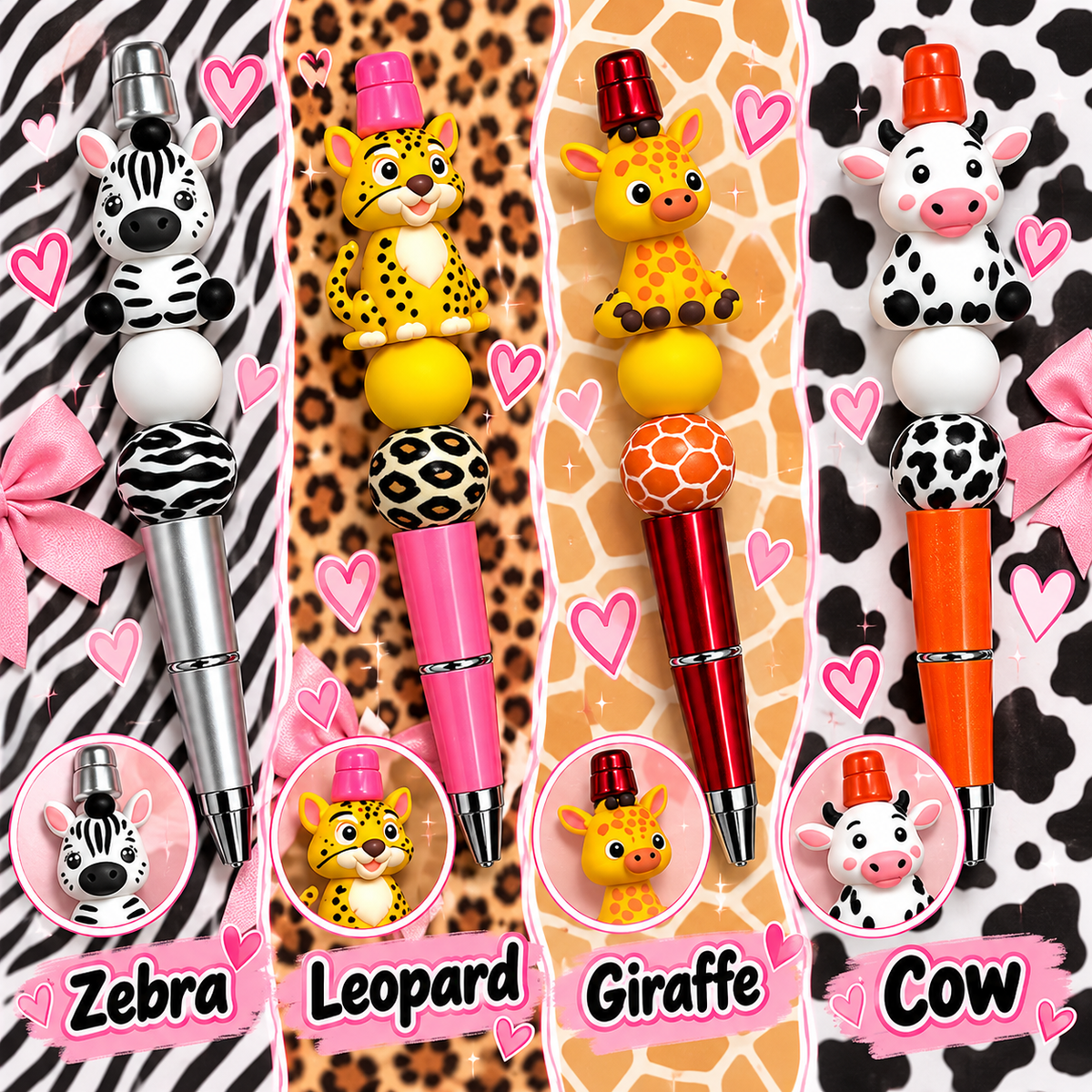 4 PC Beaded Pens- Animals