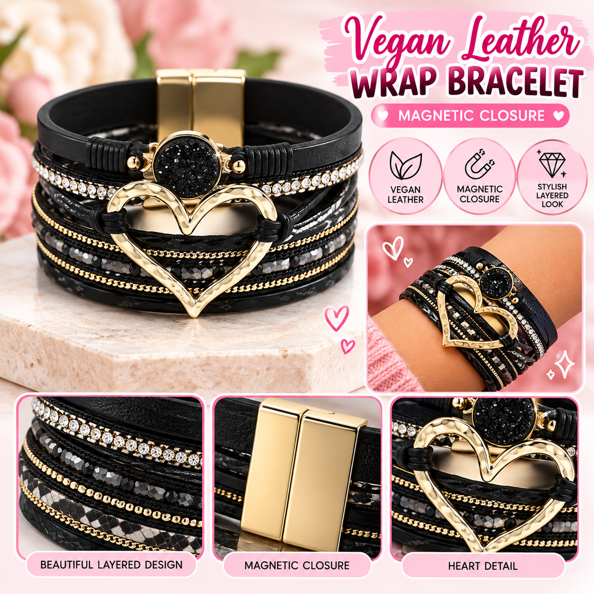 Vegan Leather wrap with magentic closure