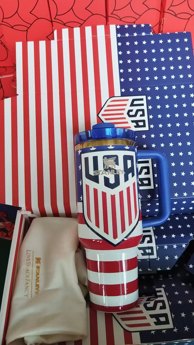 40 OZ Soccer TUMBLER with gift box and straw topper- Stripes