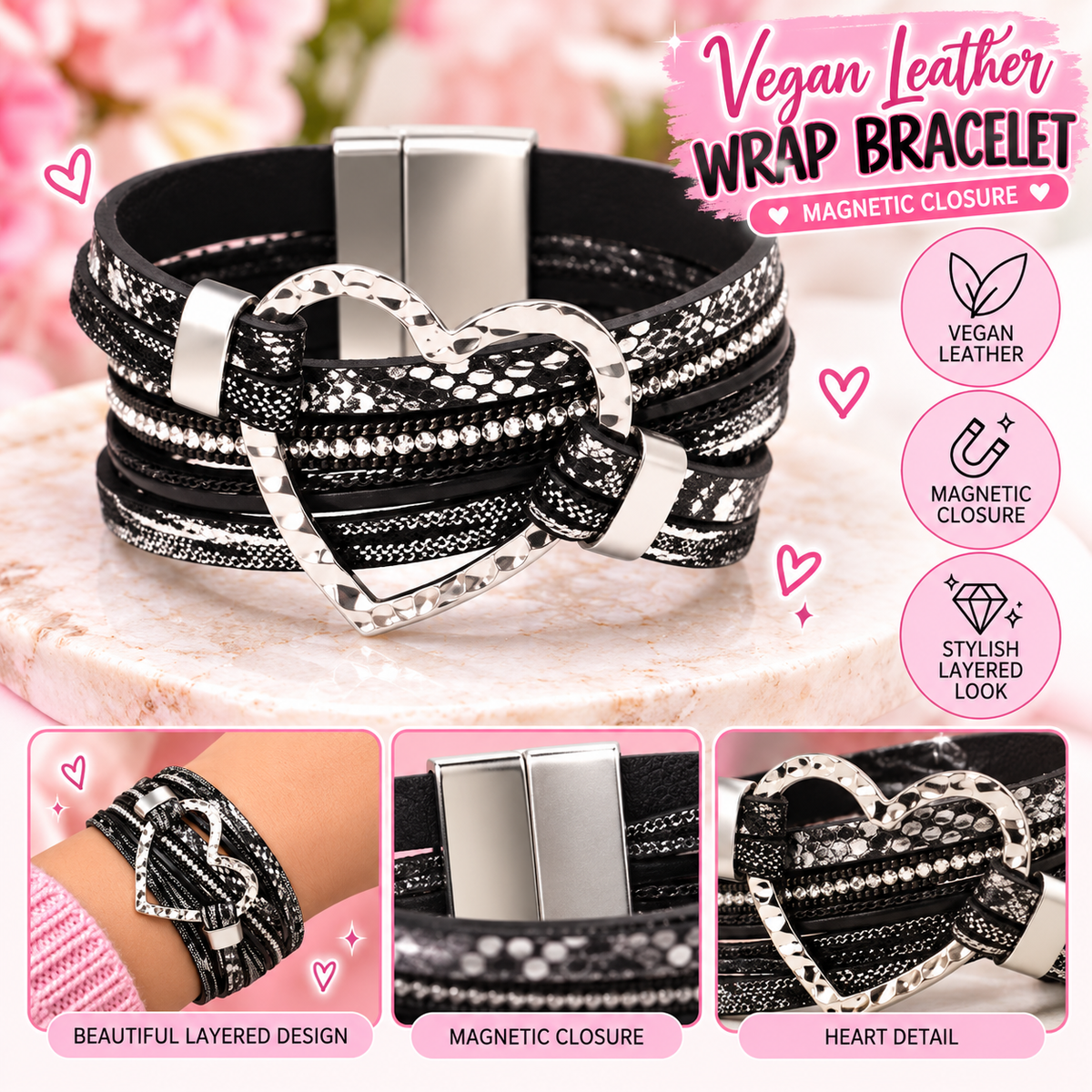 Vegan Leather wrap with magentic closure