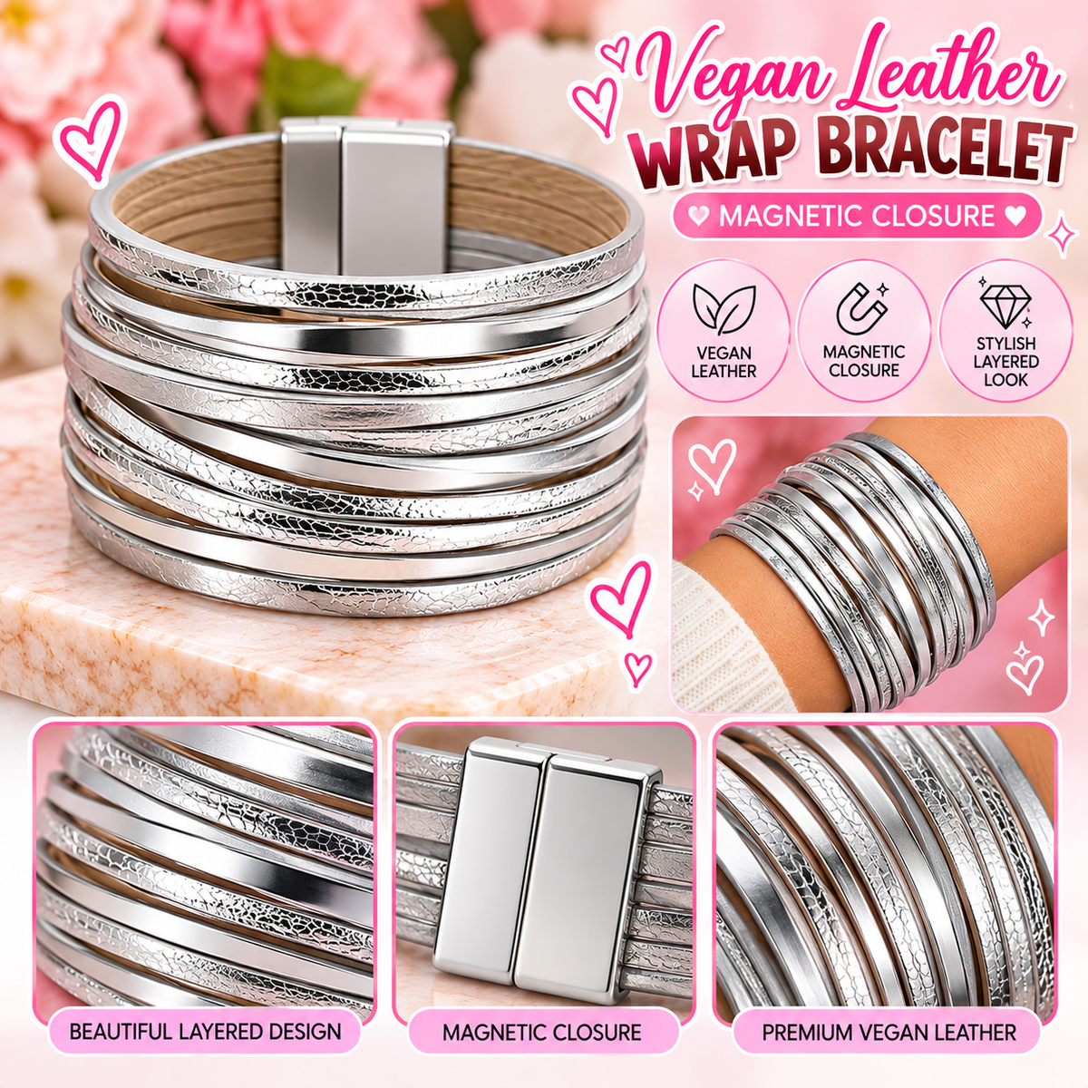 Vegan Leather wrap with magentic closure