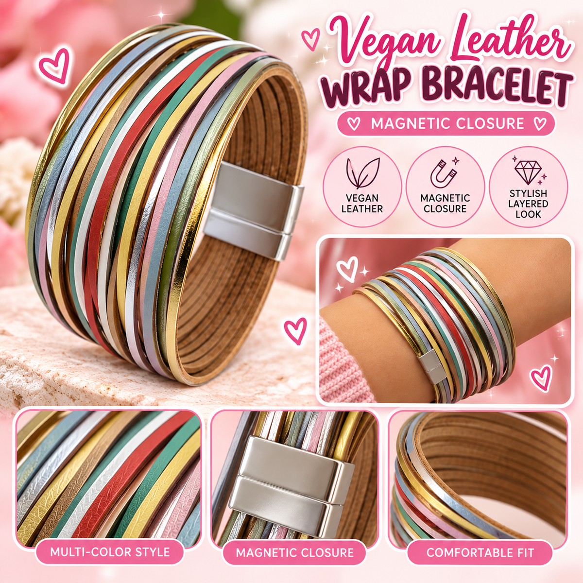 Vegan Leather wrap with magentic closure