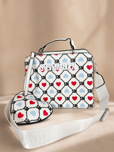 Bevely Style handbag with heart charm keychain and 2 straps!- White