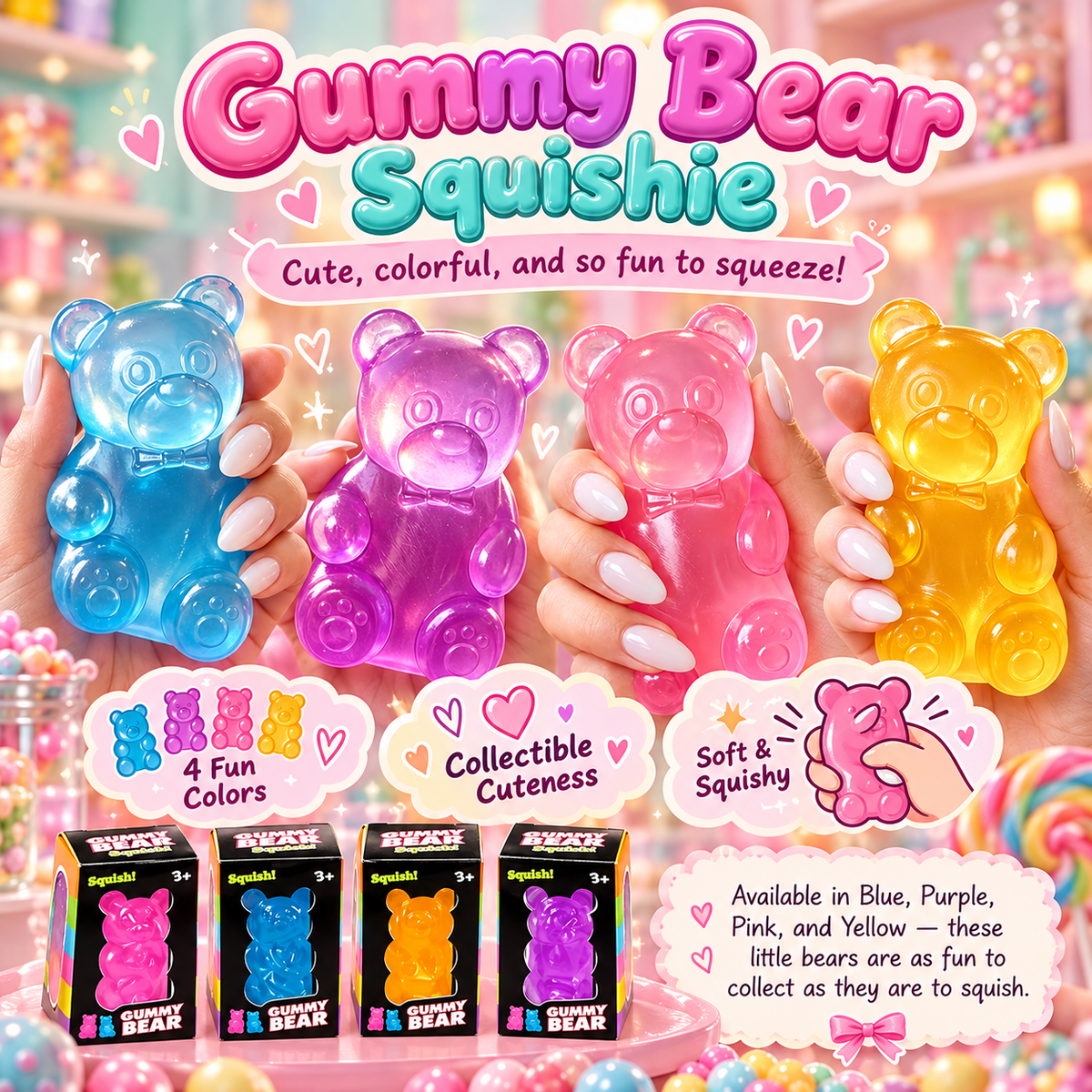 Viral Toy Gummy Bear Squishie! 1 PC- Choose your color!