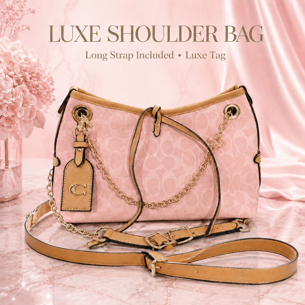 Luxe pink Crossbody with cute keychain tag