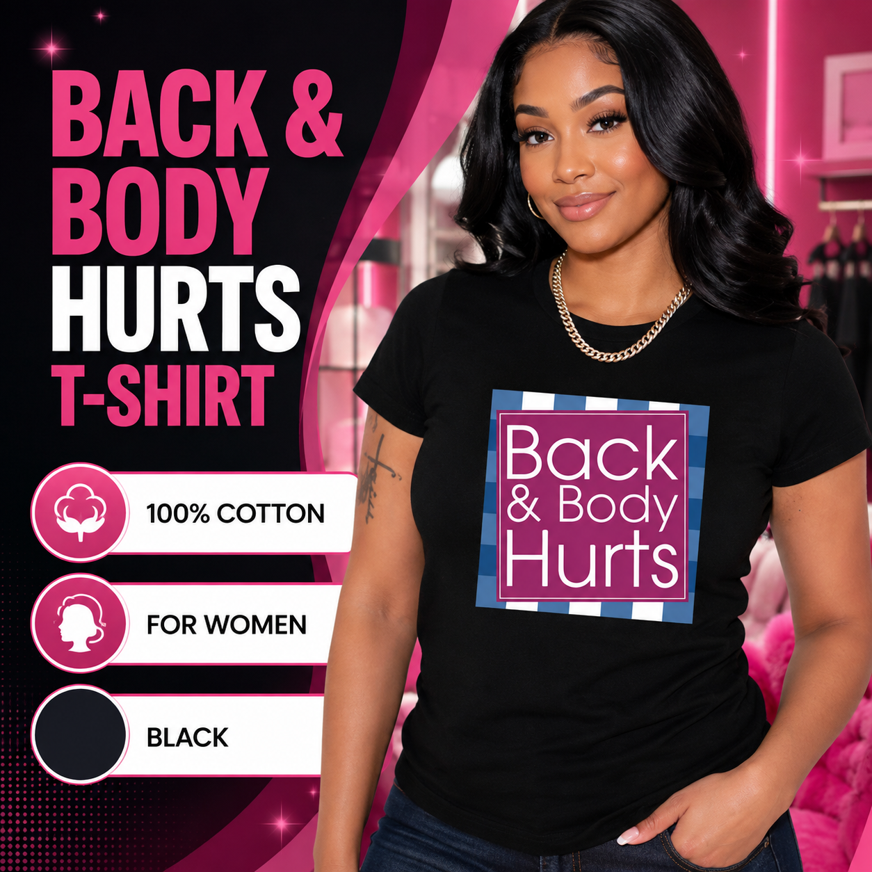 100% Cotton Women's Tee- Black Tee
