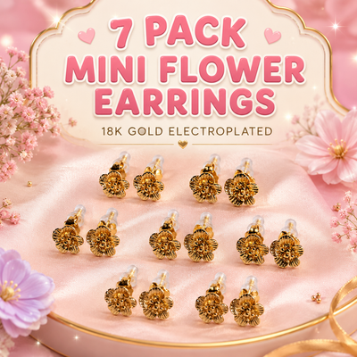 7 Pack Mini Flower Earrings- 18K Gold Electroplated