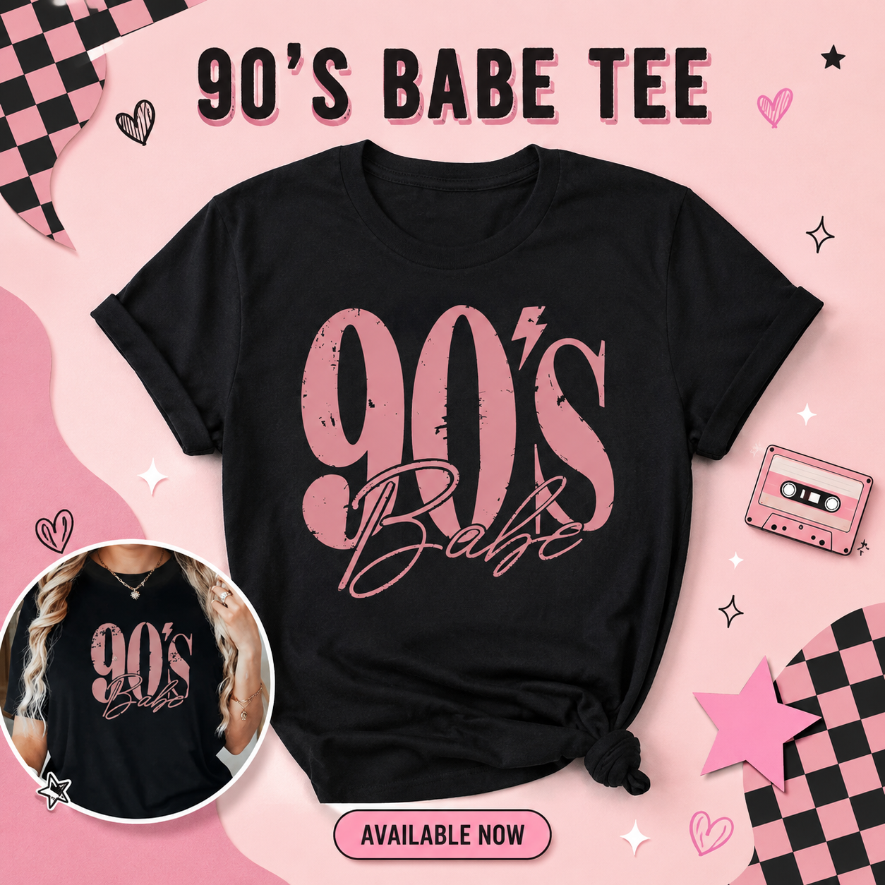 100% Cotton Women's Tee- Black Tee 90's babe