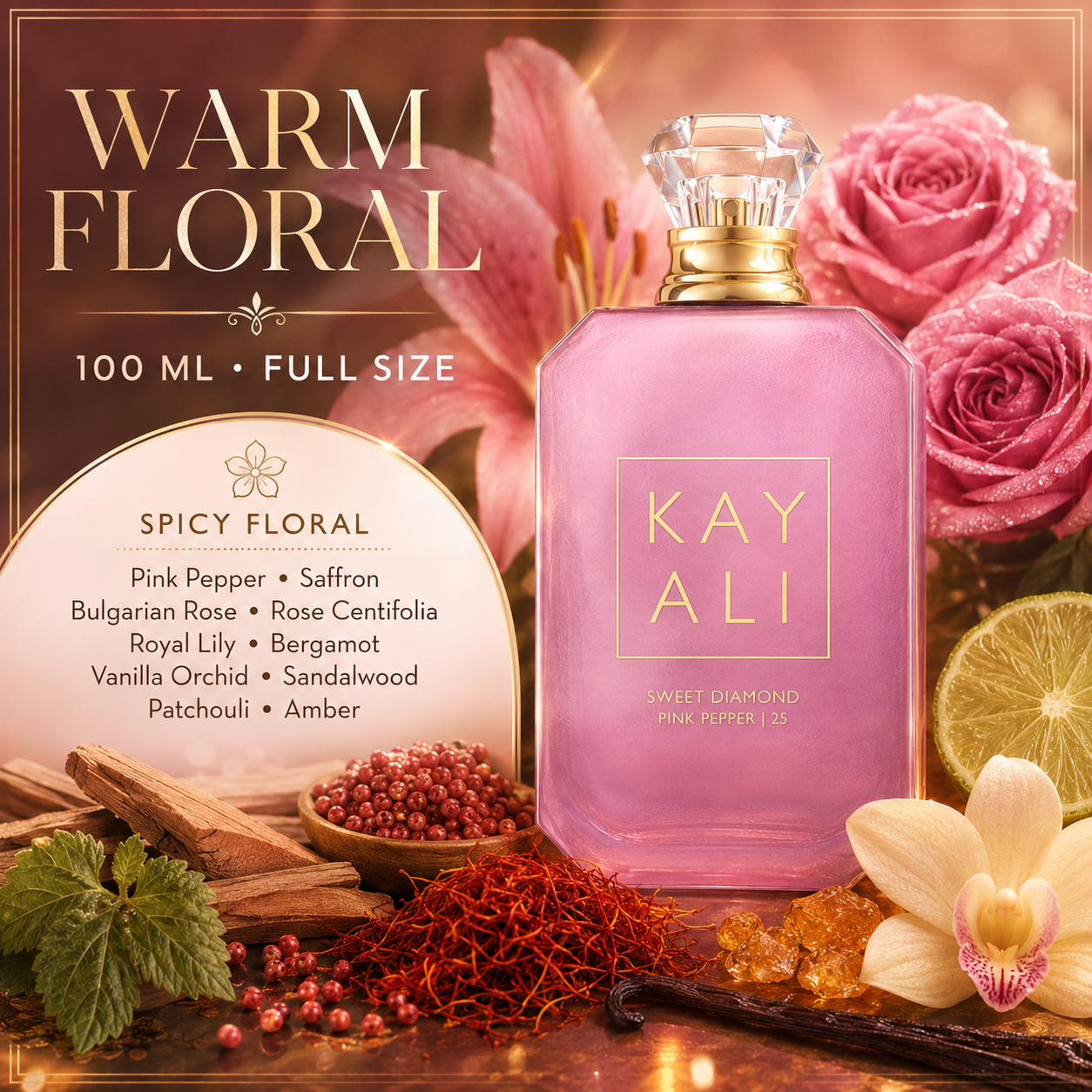 Kay Sweet Diamond Pink Full Size 100ML- Warm Floral Spicy Floral Pink