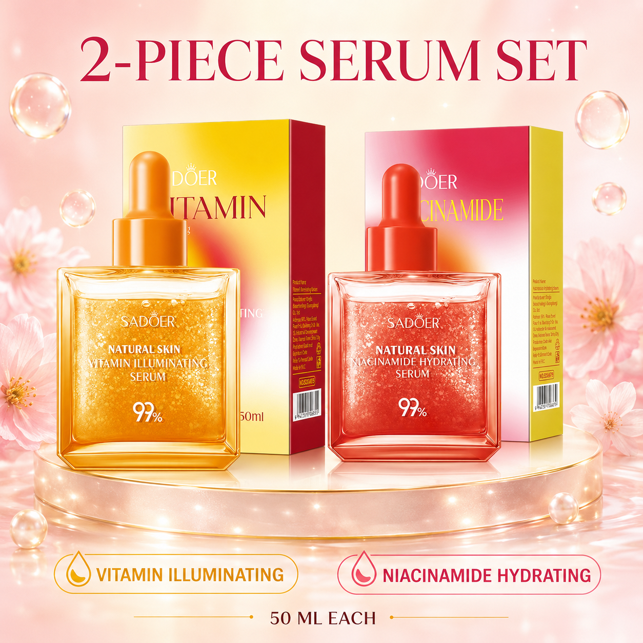 2-Piece SADOER Vitamin & Niacinamide Hydrating Serum Set – 50ML Each