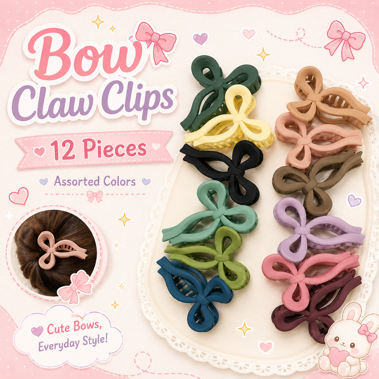 12 Piece Bow Claw Clips STYLE 2