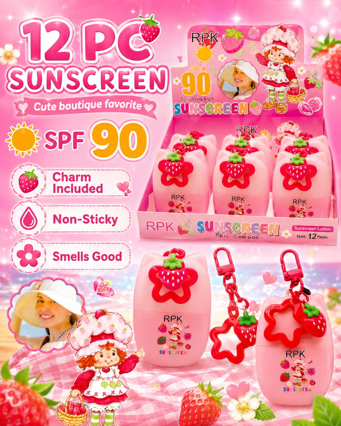 12 PC Sunscreen pink Strawberry