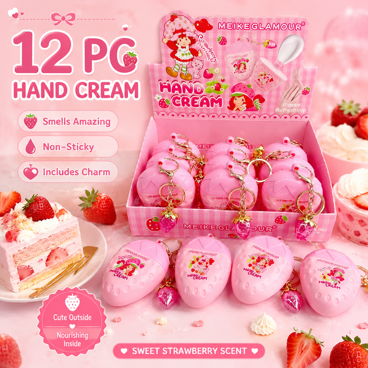 12 PC Strawberry Lotion Keychain with strawberry scent- moisturizing