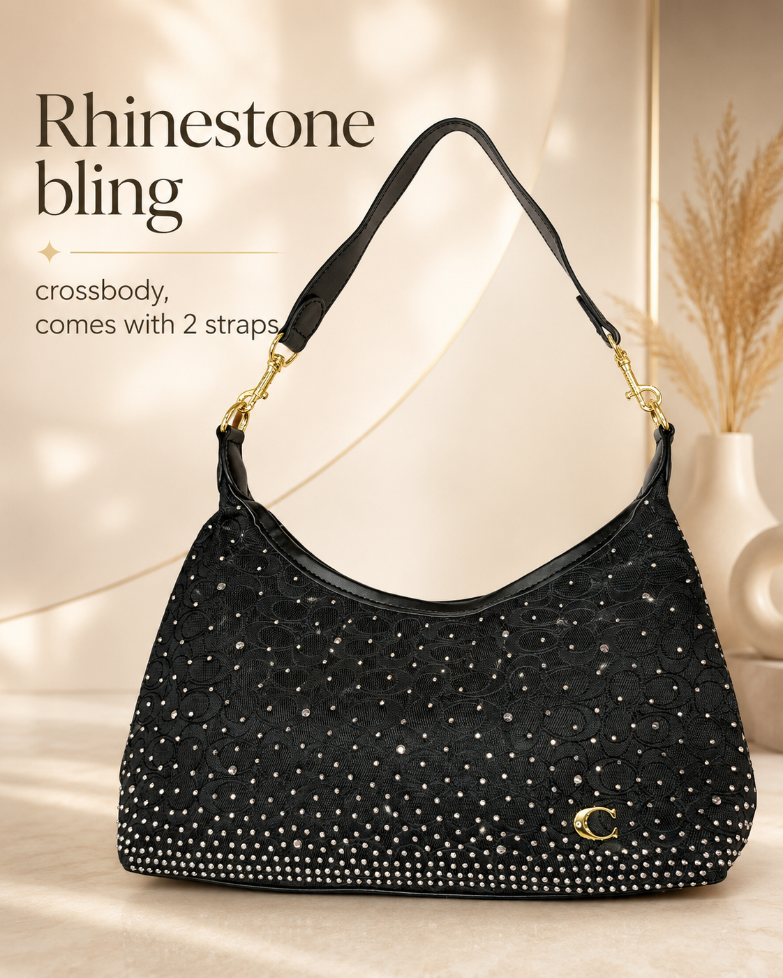 Black Denim Style bag with 2 straps