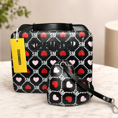 Bevely Style handbag with heart charm keychain and 2 straps!-Black