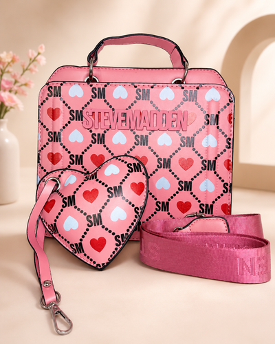 Bevely Style handbag with heart charm keychain and 2 straps!- Hot Pink