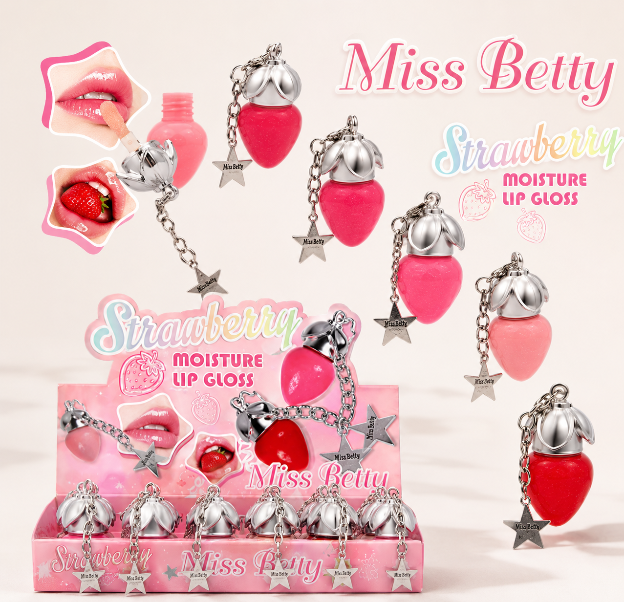 24 PC Strawberry lippies with keychain