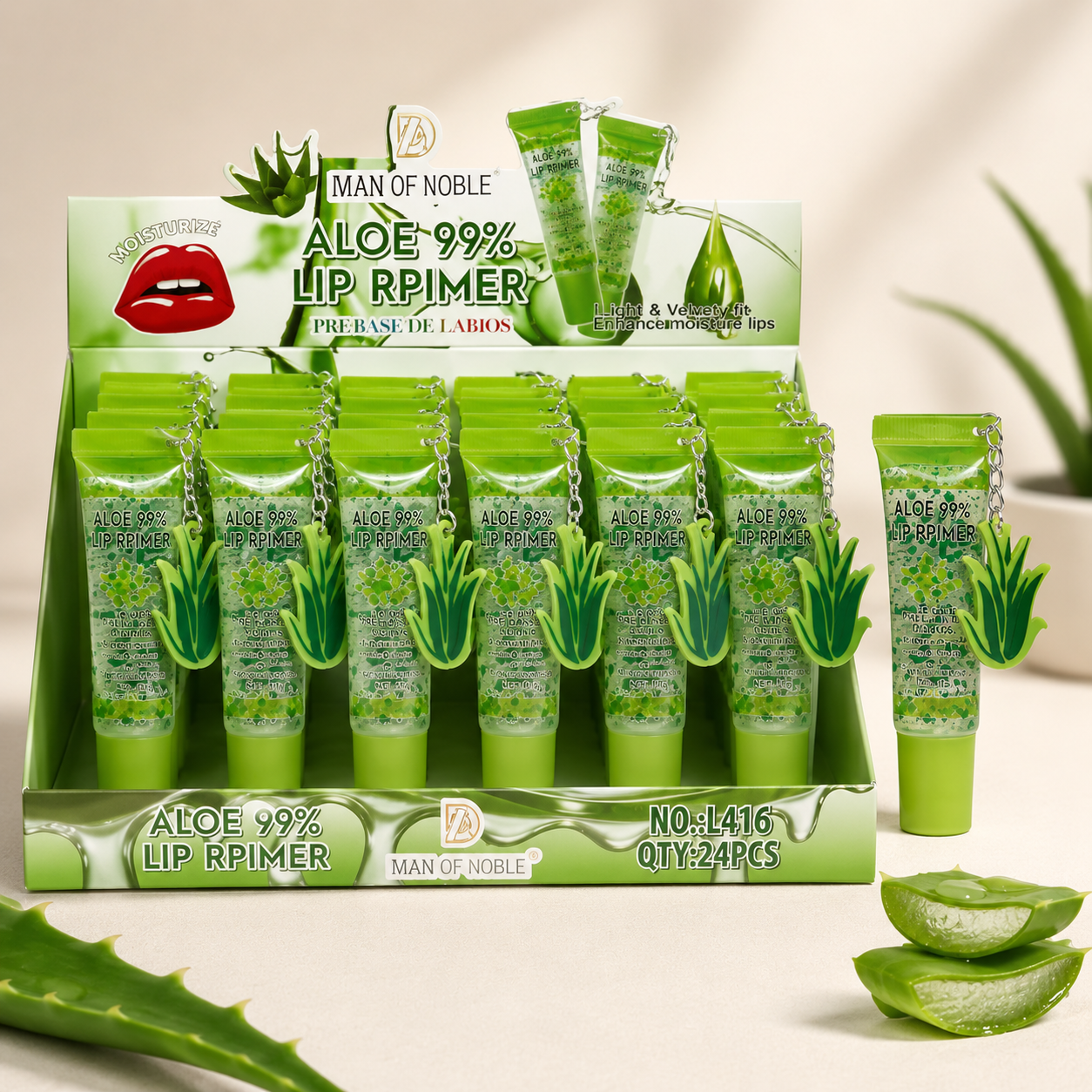 24 PC Aloe Vera Lip Primer Hydrating and comes with cute keychain!