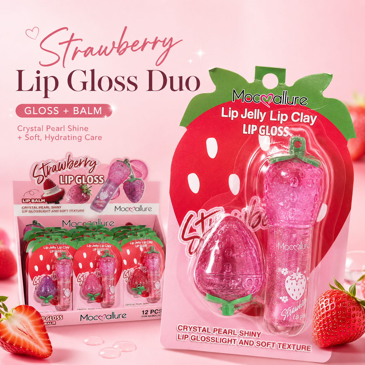 12 PC Strawberry duo Lippies Keychain