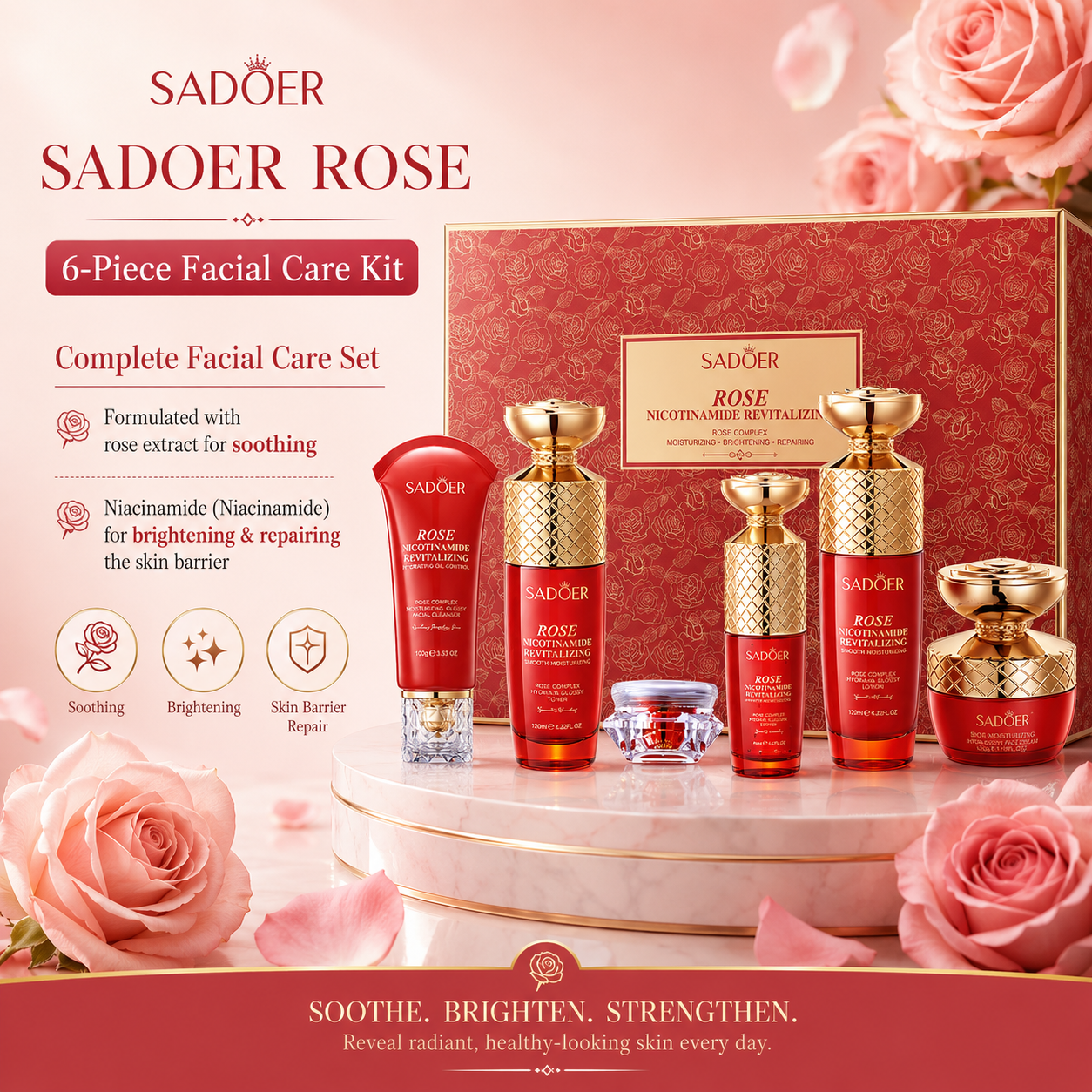 6 Piece Rose Luxe Niacinamide Skin care set