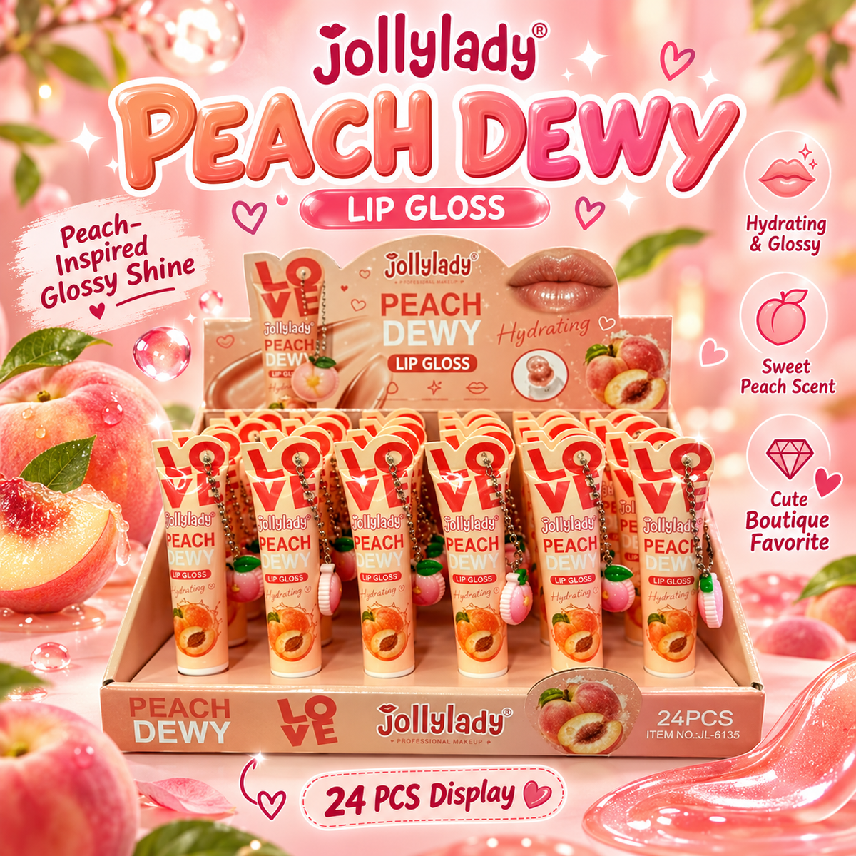 24 PC Juicy Peach Lippies with cute peach charm