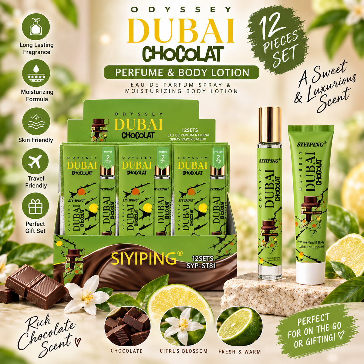 12 PC Dubai Duo Perfume and travel lotion set! Display