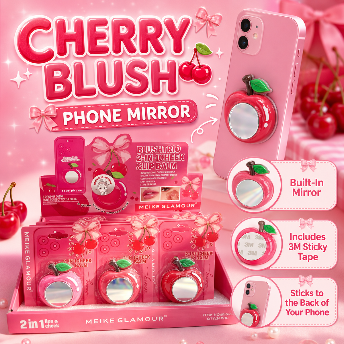 12 PC Blush with mirror Cherry