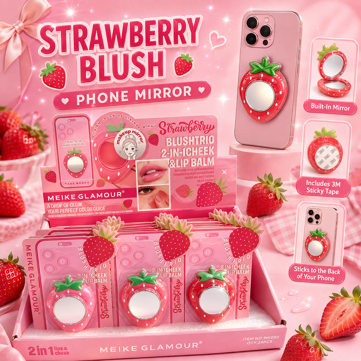 12 PC Blush with mirror Strawberry