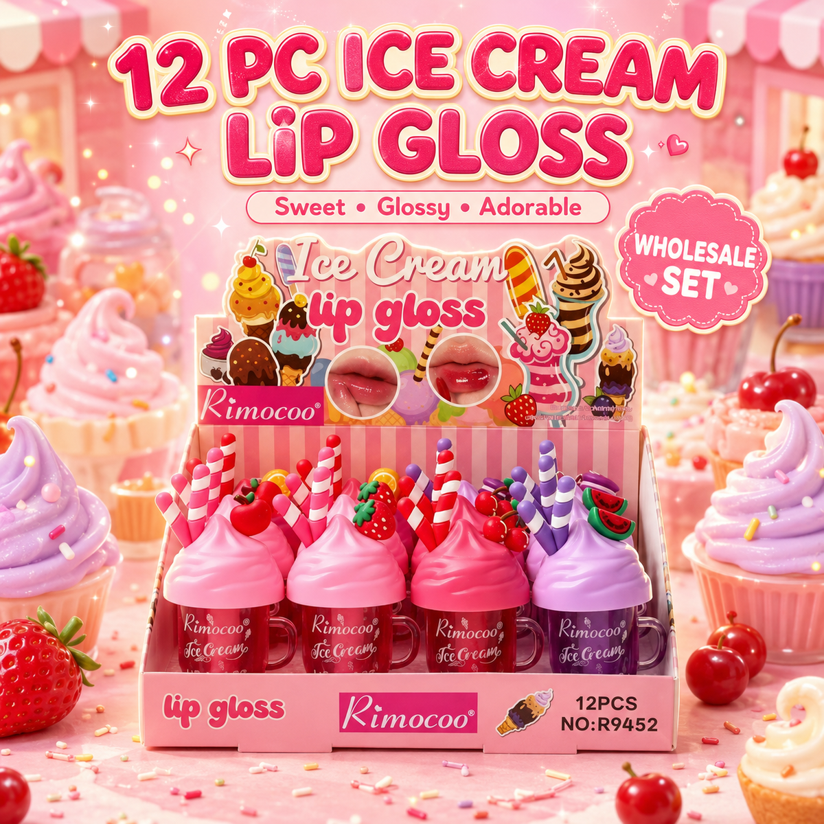 12 PC Large Lip Gloss Gourmand