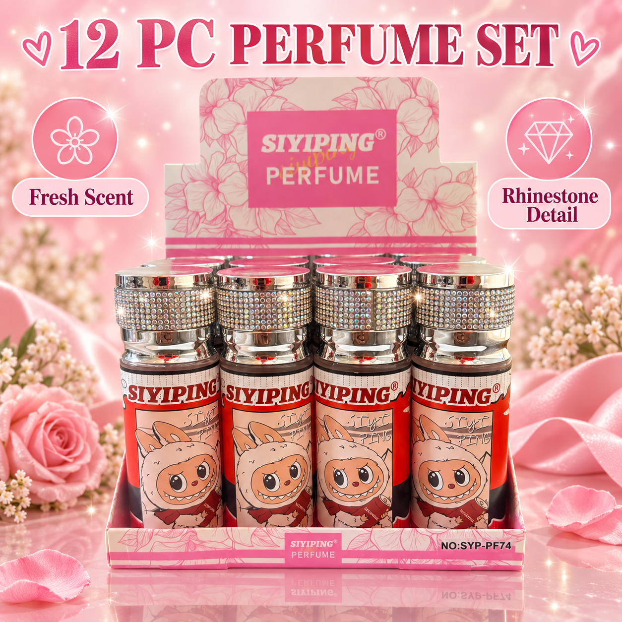 12 PC Rhinestone Perfume- Fresh Scent