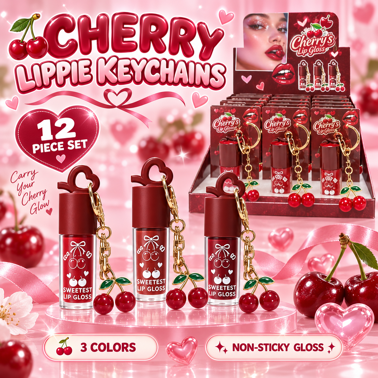 12 PC Cherry Keychain Lipgloss