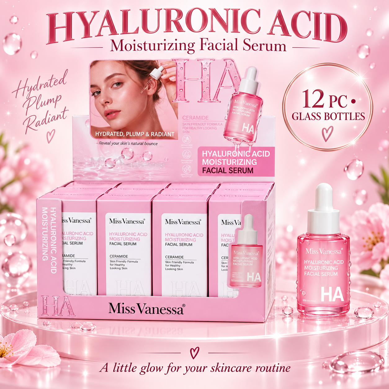 Miss Vanessa Hyaluronic Acid Facial Serum – 12 PC Glass Bottle Set 💗