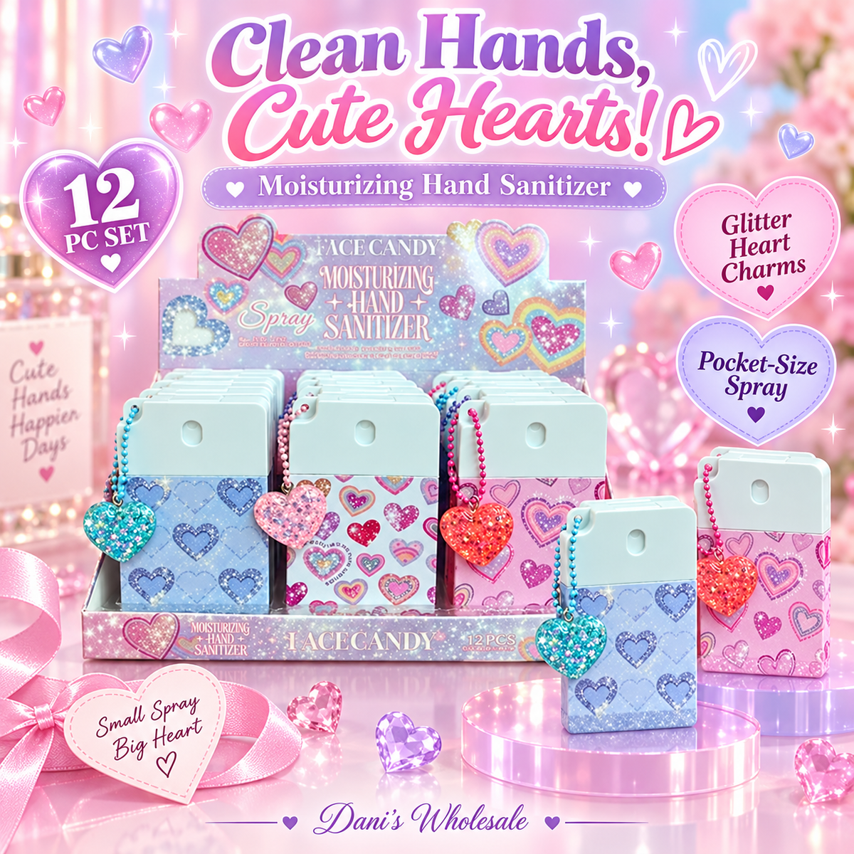 12 PC Hand Sanitizer- Hearts